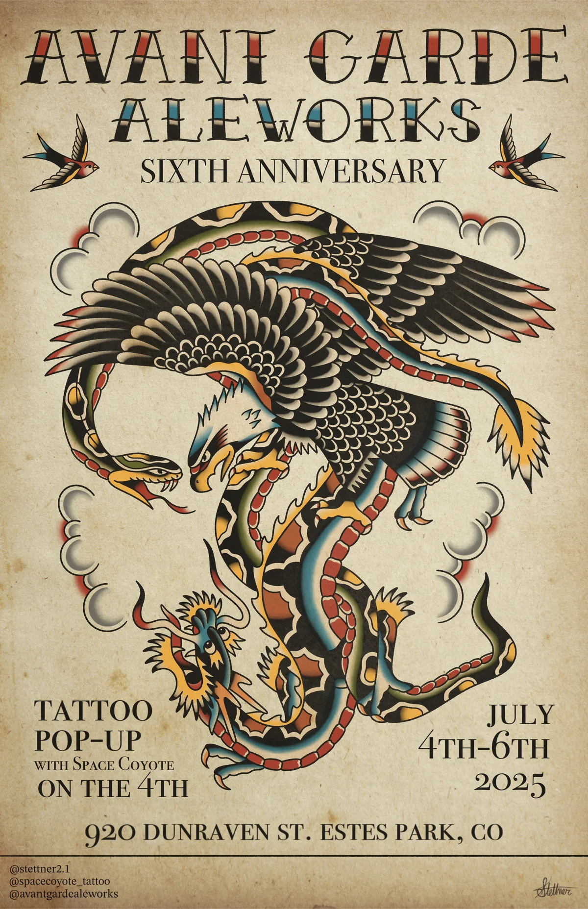 Avant Garde Aleworks six year anniversary party poster from 2025